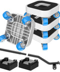 Heavy Duty Furniture Sliders With Wheels 360 Degree Rotatable Movers Dolly set shown with pry bar and anti-slip pads