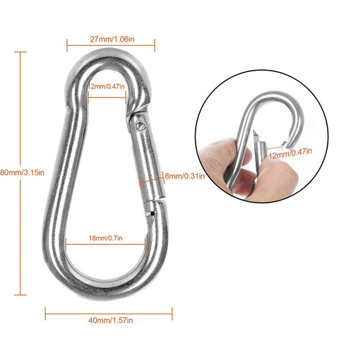 Sixty Pack Heavy Duty Galvanized Steel Carabiner Clips M8 Three And One Eighth Inch Spring Snap Hooks Quick Links For Camping