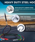 Securely holds air hoses and power cords with a heavy duty tender spring kit, showing heavy duty steel hook and carbon steel design.