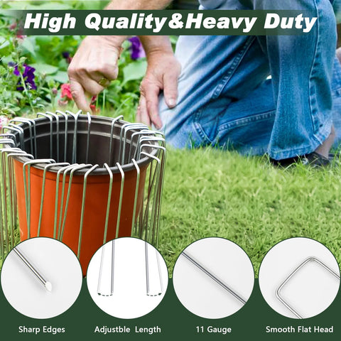Heavy Duty Galvanized Landscape Staples 6 Inch 25 Pack 11 Gauge Anti Rust Garden Stakes shown in garden setting