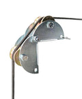 Heavy-Duty Pulley Hoist; galvanized steel Pulley System for Lifting with Rope; front view, tackle pulley for material handling.
