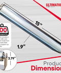 Heavy Duty Galvanized Steel Roller, 15" Length, 1.9" Diameter, 100lb Capacity by Ultimation, showing product dimensions