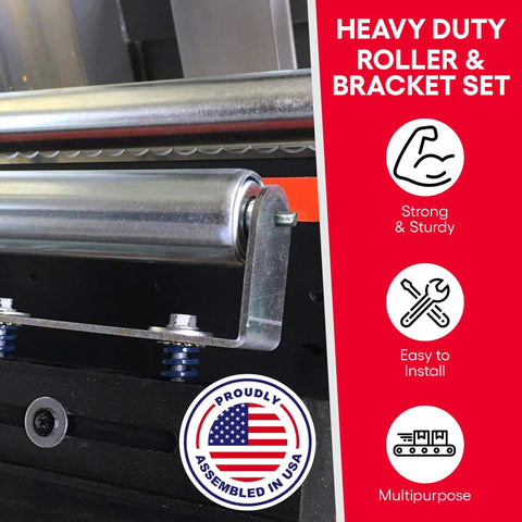 ✝️ Heavy Duty Galvanized Steel Rollers Bracket Set: Conveyor Sytem, Ideal: Expanding Workspace & Assembly for Woodworking Saw Table Belt, 21″ Length, 1.9″ Diameter, 250lb Cap by Ultimation 2-Pack designed for smooth motion and stable alignment in, side view of roller with bracket, strong and easy to install, proudly assembled in USA.