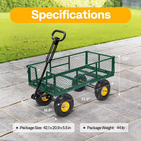 Heavy Duty Garden Cart With 900 Lb Capacity And 38x20 Steel Bed, Rust Resistant Yard Wagon With 10 Inch Wheels, Built In Handle