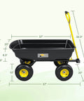 Heavy Duty Garden Dump Cart Utility Wagon with 600 LB Capacity 4 Cu Ft Bed with yellow handle and 10 Inch Pneumatic Tires