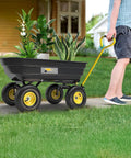 Heavy Duty Garden Dump Cart Utility Wagon with 600 LB Capacity carrying plants, 10 Inch Pneumatic Tires, on a sidewalk