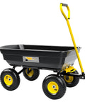 Heavy Duty Garden Dump Cart Utility Wagon with 600 LB Capacity 4 Cu Ft Bed 10 Inch Pneumatic Tires and 180 Degree Pivot Steering