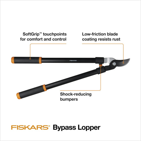 Heavy Duty 28 Inch Garden Loppers With Rust Resistant Bypass Steel Blade For Cutting Branches Up To 1.5 Inches Diameter