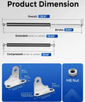 15 Inch 100 Lb Gas Struts With Brackets 2 Pack For RV Beds Hatches And Storage Lids dimensions and bracket sizes displayed.