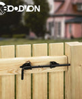 12 Inch Cane Bolt Gate Drop Rod Heavy Duty Gate Hardware for wooden fences with wrought iron look black finish installed on a fence