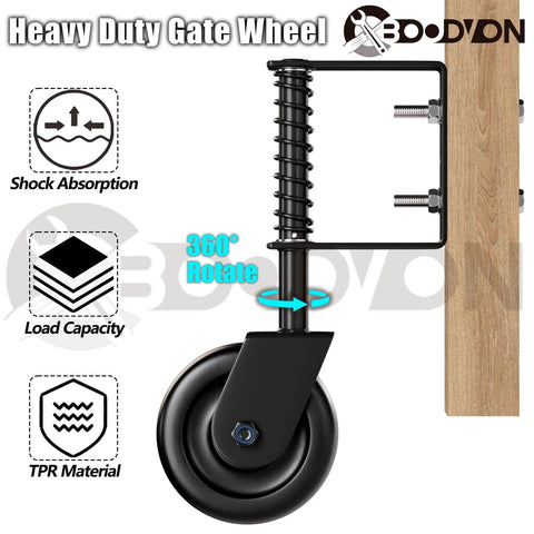 4.3 Inch Heavy Duty Gate Caster With Bearing And Spring Loaded Gate Wheel, 360 Degree Rotation For Wooden Gates, Black