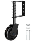 Spring Loaded Gate Caster Wheel With Bearing For Outdoor Gates And Fences Heavy Duty 360 Degree Swivel Gate Wheel Suitable For Wooden Gates Fence Gates And Metal Tube Gates 220 Lbs Capacity Black 1 Pack with bolts and nuts shown.