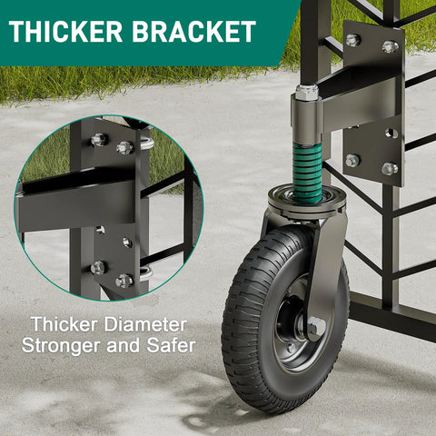 Heavy Duty Gate Wheel 8 Inch With Spring Loaded 360 Degree Rotation Gate Caster Kit for Wooden Gates and Metal Tube Gates, black, installed