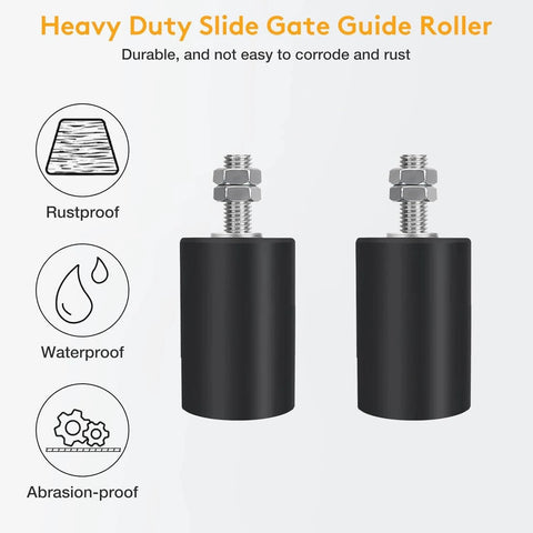 2 Pack Gate Roller Guide,Sliding Gate Hardware with L-Sliding Gate Brackets,heavy-duty black rollers with bolt, rustproof, waterproof icons