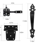 Beefy Wood Gate Hardware Kit With 3-1/2 Inch T Hinges, Heavy Duty Gate Latch, Decorative Gate Handle And Screws, Black Powder Coat Finish.