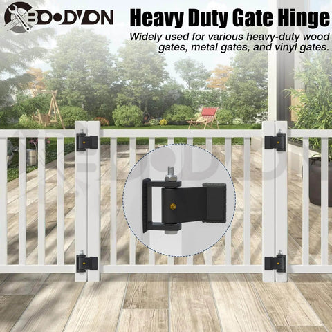 Outdoor gate with heavy-duty weld on trailer hinges with grease fitting short leaf heavy duty dump trailer hinges installed