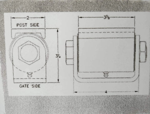 Diagram of Heavy Duty Gate Hinge (3,000 lbs Weight Capacity) - 1 Pair showing dimensions and design for mounting.