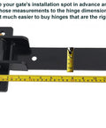 Heavy Duty Gate Hinges 900 Lbs Capacity - 13" Bolt-On or Weld-On Hinges with Built-in Ball Bearings, measuring tape shown