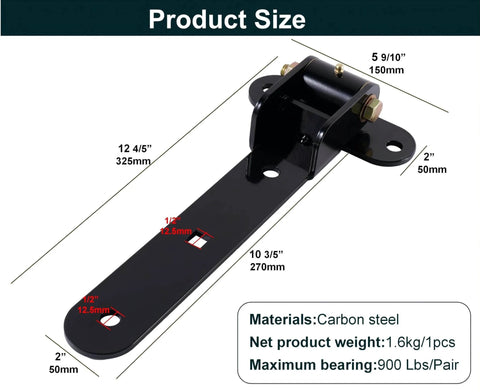 Heavy Duty Gate Hinges 900 Lbs Capacity - 13" Bolt-On or Weld-On Hinges, Carbon Steel, Product Dimensions and Size Chart
