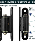 Heavy Duty Gate Hinges ，7in Can Be Bolted or Welded On Heavy Duty Large Wood or Metal Gates, 1100 lbs Max Load,Built-in Roller Bearing Hinges Opened 90° Inward or Outward,2pack, showing open and closed positions