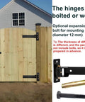 Heavy Duty Gate Hinges 900 Lbs Capacity - 13" Bolt-On or Weld-On Hinges with Built-in Ball Bearings on wooden gate