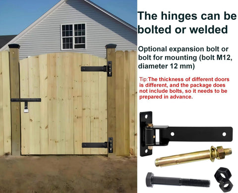 Heavy Duty Gate Hinges 900 Lbs Capacity - 13" Bolt-On or Weld-On Hinges with Built-in Ball Bearings on wooden gate