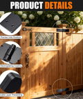Detailed view of four piece heavy duty gate hinges set with 270 degree adjustable butt folding design iron bifold door hardware on wood gate.
