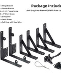 Heavy Duty Anti Sag Gate Kit With Latch For Wooden Fence Gates, Corner Brace Brackets shown in assembled view with components