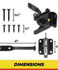Dimensions and components of Self Locking Automatic Gravity Lever Fence Gate Latch, Steel, Black