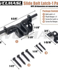 Heavy Duty Slide Bolt Gate Latch With Padlock Hole Bidirectional Door Lock Hardware For Wooden Fences, black finish, components view