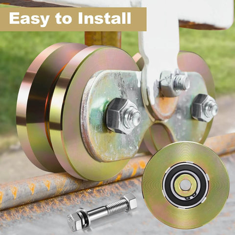 4" Heavy Duty Sliding Gate Rollers Wheels 2 Sets V Groove Slide Wheel Solid 4" Dia 1-3/4" Width Double Bearing 3000 Lbs Capacity with Screws