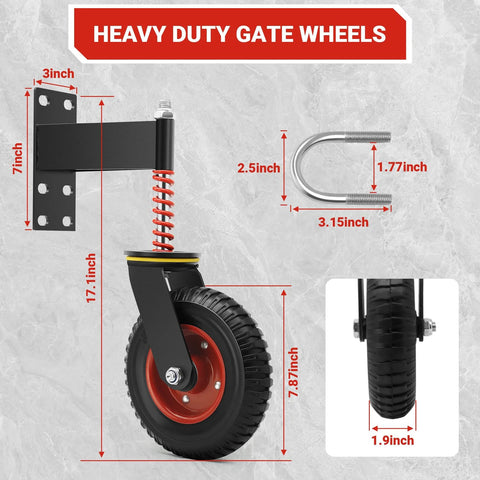Heavy Duty Gate Wheel With 8 Inch Wheel 600 Lbs Capacity Shock Absorbing Spring Swivel Gate Wheels for heavy gates
