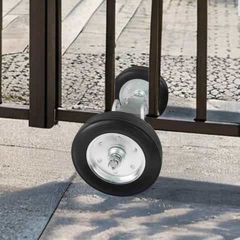 8 Inch Heavy Duty Gate Wheel With Hard Rubber Tread And Adjustable Steel U Bolts For Chain Link Fence And Metal Tube Gates Fits 1.57 To 2.75 Inch Round Gate Frames And Up To 2 Inch Diameter Pipes Corrosion Resistant And Rust Proof installed on metal gate
