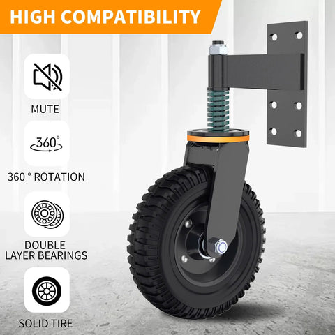 8 Inch Heavy Duty Gate Wheel With Solid Rubber Tire And Shock Absorbing Springs, 750 Lb Weight Capacity, corrosion resistant