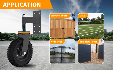 8 Inch Heavy Duty Gate Wheel With Solid Rubber Tire And Shock Absorbing Springs, examples on various gate types