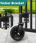 8 Inch Heavy Duty Gate Wheel With Suspension For Metal Or Wooden Gates 600 Lbs Capacity Per Wheel 360 Degree Rolling Caster With Included Screws Wrenches And Mounting Hardware Easy Installation No Special Skills Needed attached to metal gate on concrete