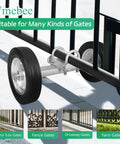 8 Inch Heavy Duty Gate Wheel With Hard Rubber Tread And Adjustable Steel U Bolts For Chain Link Fence And Metal Tube Gates Fits 1.57 To 2.75 Inch Round Gate Frames And Up To 2 Inch Diameter Pipes Corrosion Resistant And Rust Proof installed on gate