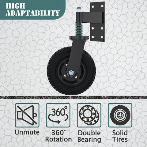 8 Inch Gate Wheel For Metal Tube And Wooden Gates, 15.4 Inch Height, Spring Loaded Heavy Duty Rubber Caster, 700 Lb Capacity