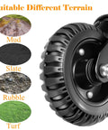 Close-up of 6-inch heavy duty gate wheel for metal tube gates and wooden doors, suited for mud, slate, rubble, and turf terrains.