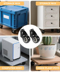 4 Pack Gate Wheels With Anti Friction Casters For Vertical Mount Door Bottom Gates Support, shown on various furniture.