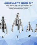Beast Gear Puller Set with 3, 4, 6, and 8 inch pullers, heavy-duty steel construction on blue background, inside or outside pulling.