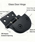 Beefy Heavy Duty Zinc Alloy Stainless Steel Glass Door Hinge For 4 To 7 Mm Glass Fits Wine Cabinets And Sauna Rooms Easy Install Two Pack Pearl Black Finish, showing dimensions and design details.