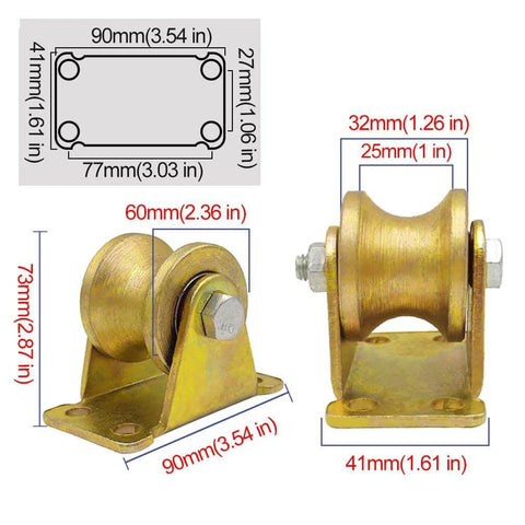 Pulley,Pulley Wheel, 2pc Heavy Duty Rigid Wheels,Sheave Directional Track Roller,Double Bearing,Gold,for Industrial Machines,Sliding Door,Rolling Gates,Wire Rope Rails(60mm/2.5in)