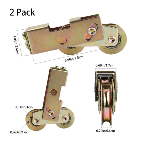 2 Pcs Gold Sliding Door Rollers With 1-1/4 Inch Tandem Wheels, Heavy-Duty Steel Ball Bearings and Rear Adjustment, 2-pack