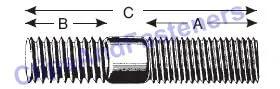 Diagram of a Pack Of 10 Grade 8 Double End Studs 9/16-18 SAE And 9/16-12 USS 3 In, showing dimensions and threads on both ends.
