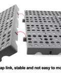Close-up of Heavy Duty Plastic Pallets Three Pack Commercial Grade 11.8x11.8x1.8 Inches Waterproof Ventilated Grid Design.