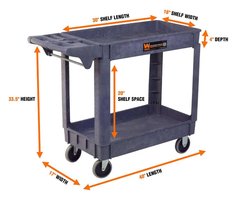 Heavy Duty Service Cart That Hauls Like A Workhorse, 500 Pound Capacity, Dual 30 By 16 Inch Shelves, Rust Resistant Easy Clean Surface