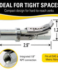 Side view of Beefy Heavy Duty Quick Release Grease Coupler 1/8 In NPT 1 Pack With Integrated Non Return Valve, compact and durable for tight spaces.
