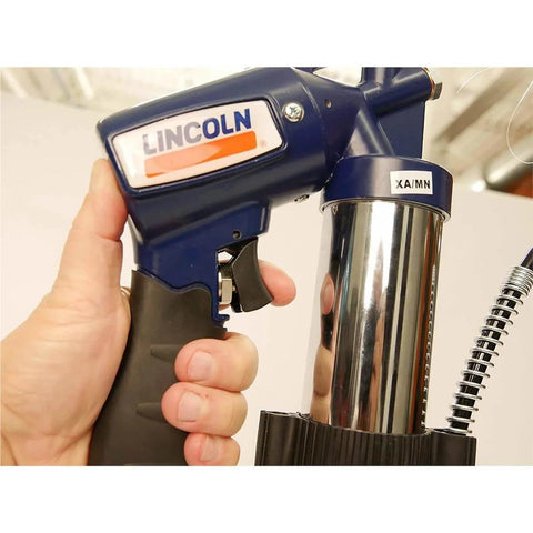 Close-up view of Heavy Duty Pneumatic Grease Gun With 30 Inch High Pressure Hose And 6000 PSI Power, held in hand
