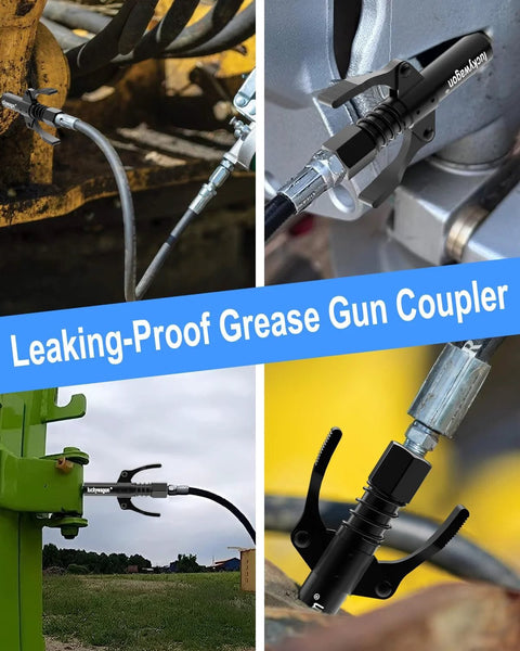 Heavy Duty Grease Gun Coupler With Leakproof Quick Lock Release used on machinery and equipment with 10,000 PSI high pressure applications